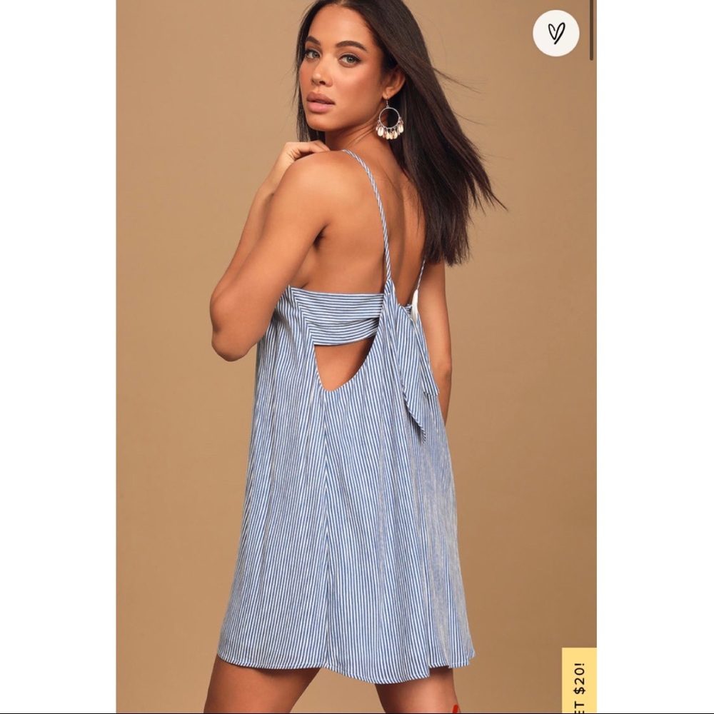 Lulus Adrift Blue Striped TieBack Mini Swing Dress